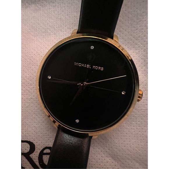 Michael Kors Women’s Charley Leather Black/ Gold Watch - Picture 2 of 9